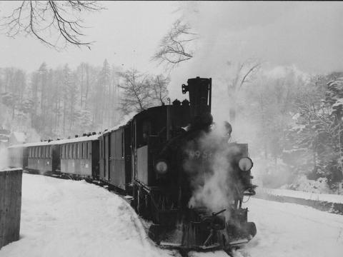 Erinnerungsfoto am Bahnsteig in Wolkenstein. 99 568 stand an der Lok angeschrieben und der Zug bestand aus einem Gepäckwagen und drei Personenwagen.