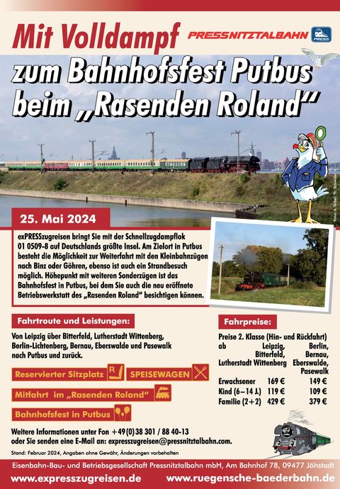 25. Mai 2024: Mit Volldampf zum Bahnhofsfest Putbus beim „Rasenden Roland“