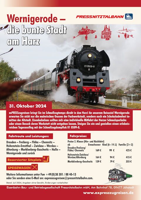 Veranstaltungsankündigung: 31. Oktober 2024: Wernigerode - die bunte Stadt am Harz